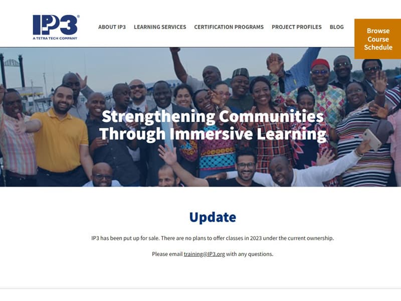 IP3 screenshot of website home page in 2023